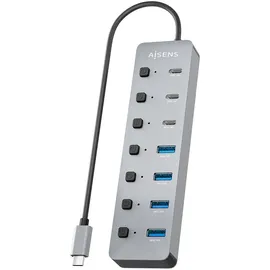 AISENS ASUC-8P044-GR USB-C, 8 Ports), USB Hub, Grau,