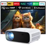 Wielio Neue Beamer, Full HD 1080P Projektor, WiFi Bluetooth Mini Beamer, 18000 Lumen Unterstützung 4K, Tragbarer Projektor, Kompatibel mit iOS/Android/Laptop/HDMI/USB(Schwarz)
