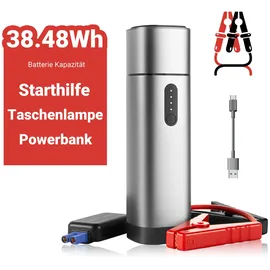 TIMIGO Starthilfe Powerbank in edlem Aluminium Design, 12V-500A Spitzenstrom, 38.4Wh Tragbare Auto Starthilfe für 6.0L Benzin- und 5.0L Dieselmotor, LED Taschenlampe