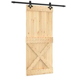 vidaXL Schiebetür Natürlich und Schwarz rechts 90 x 210 cm braun