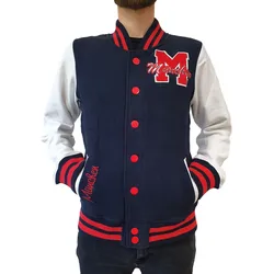 ROBIN RUTH München Herren College-Jacke mit Schriftzug Frühlings-Jacke mit Stickerei Übergangs-Jacke Sweat-Jacke FMCN-H Navy/Rot - S