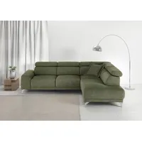 Ecksofa 3C CANDY "Greve L-Form" Sofas Gr. B/H/T: 249cm x 79cm x 209cm, Struktur, Ottomane rechts, ohne motorischen Sitzvorzug im 2-Sitzer, grün (oliv) wahlweise mit motorischem Sitzvorzug, manuelle Kopfteilverstellung