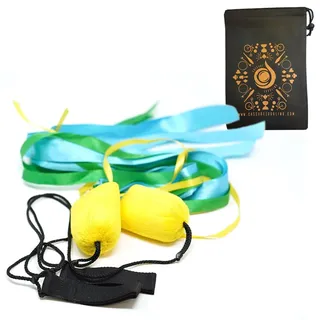 Pyro Pixies Elemental Ribbon Poi und Cascade Jongliertasche – Anfänger-Übungs-Poi-Set (Earth)
