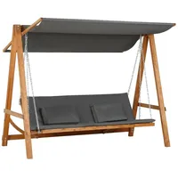 Outsunny Hollywoodschaukel mit Bettfunktion, Gartenschaukel mit Dach, Holz Gartenschaukel,
