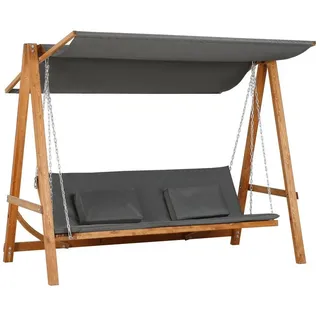 Outsunny Hollywoodschaukel mit Bettfunktion 3-Sitzer Gartenschaukel mit Dach, Holz Gartenschaukel, 225,5 x 113 x 180 cm, Grau,