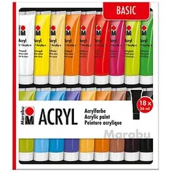 18 Marabu Basic Acrylfarben farbsortiert 18 x 36,0  ml