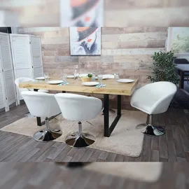 Mendler Esszimmerstuhl HWC-F19, Küchenstuhl Stuhl Drehstuhl Loungesessel, drehbar höhenverstellbar - Stoff/Textil creme-weiß