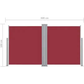 vidaXL Seitenmarkise 160 x 600 cm Rot Polyester