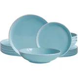 Echtwerk 12-teiliges Vintage Tafelservice "Nerea" Nature-Design, für 4 Personen, Pastellfarbenes Geschirrset aus Steingut mit 4 x Speiseteller, 4 x Beilagenteller, 4 x Suppenteller, Mint