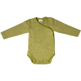 cosilana Langarm Baby-Wickelbody aus Bio Wolle / Seide Uni Grün 50/56