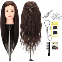 Neverland 22 inch Frisierkopf Friseur mit Ständer 50% Frisierkopf Echthaar Haar Übungskopf Puppenkopf Friseurkopf Ausbildung Kopf Mit Halter + Hair Styling Braid Set