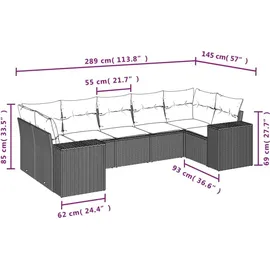 vidaXL 7-tlg. Garten-Sofagarnitur mit Kissen Braun Poly Rattan