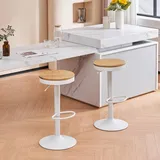 younike Barhocker 2er Set Holz rund höhenverstellbar drehbar Weiß