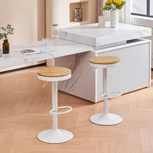 younike Barhocker 2er Set Holz rund höhenverstellbar drehbar Weiß