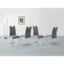 Freischwinger HELA "FLORA", grau (grau, chrom), B:43cm H:98cm T:59cm, 97% Polyurethan, 3% Baumwolle, Stühle, 1, 2 oder 4 Stück, Freischwinger