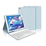 IVEOPPE Tastatur iPad 9. Generation, iPad 10.2" Tastatur mit Hülle (iPad 9./8./7. Generation), Magnetisch Abnehmbarer mit QWERTZ Tastatur für iPad Air 3 und iPad Pro 10.5, Babyblau