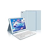 IVEOPPE Tastatur iPad 9. Generation, iPad 10.2" Tastatur mit Hülle (iPad 9./8./7. Generation), Magnetisch Abnehmbarer mit QWERTZ Tastatur für iPad Air 3 und iPad Pro 10.5, Babyblau