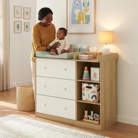 [en.casa] Wickelkommode Beldinupp mit Wickelaufsatz 93x110x55 cm Eicheoptik/Weiß [en.casa]