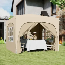 Outsunny Faltpavillon 3 x 3 m inkl. 4 Seitenteile Khaki