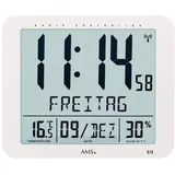 AMS 5886 Wanduhr Tischuhr Funk Funkwanduhr Digital Weiß Datum Thermometer Wecker