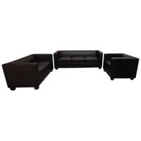 Mendler 3-2-1 Sofagarnitur Couchgarnitur Loungesofa Lille ~ Leder, schwarz