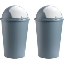 Home4You Abfalleimer 2er Set 50 Liter, Ø 40 cm - Pastellblau - Kunststoff - - Blau/Weiß