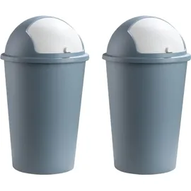 Home4You Abfalleimer 2er Set 50 Liter, Ø 40 cm - Pastellblau - Kunststoff - - Blau/Weiß