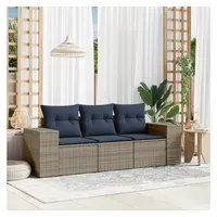 vidaXL Gartensofa-Set 3-tlg. grau Polyrattan