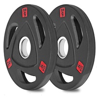 wuuhoo® olympische Hantelscheiben Ray 50mm, Langhantelgewicht 2er Set, Hantelscheibe gummiert mit Stahlkern und Griffen, beschichtet in Schwarz - Fitnessgerät für Zuhause, modernes Design 2 x 5kg