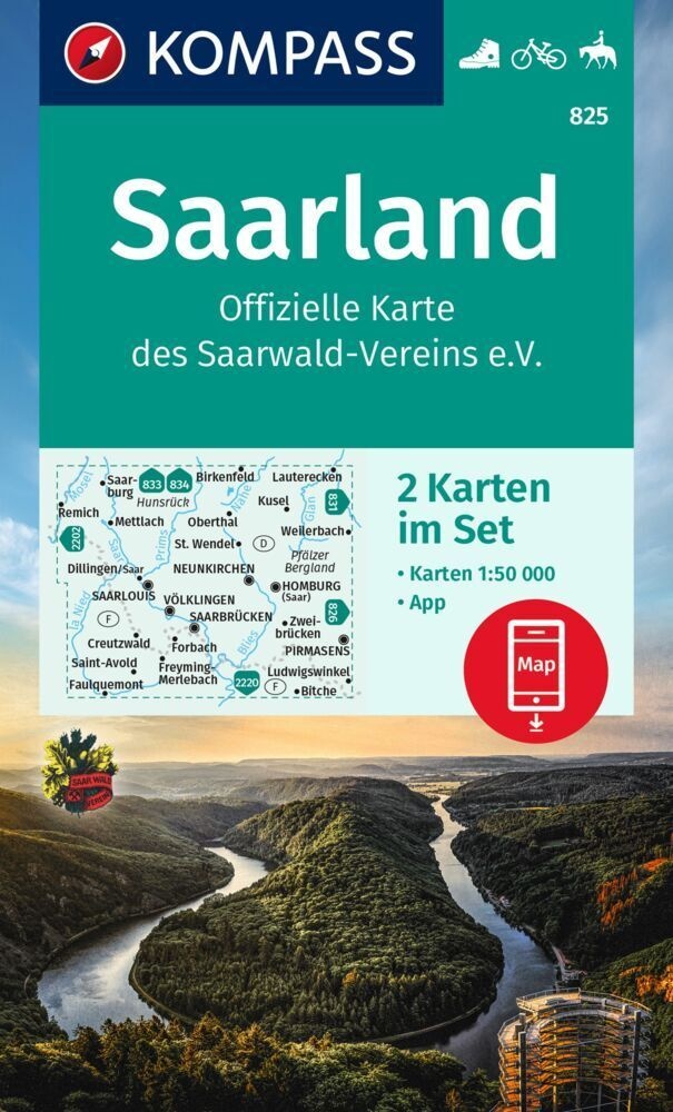 Kompass Wanderkarten-Set 825 Saarland  Offizielle Karte Des Saarwald-Vereins E.V. (2 Karten) 1:50.000  Karte (im Sinne von Landkarte)