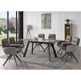 MCW Esszimmerstuhl MCW-G66, Küchenstuhl Stuhl, drehbar Auto-Position Stoff MVG ~ hellgrau-grau, mit Armlehne