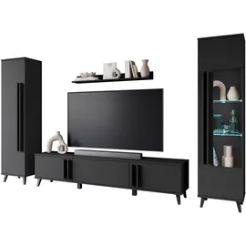 INOSIGN Wohnwand INOSIGN "Helsinki, Modernes Set mit verglaster Vitrine", schwarz (graphite schwarz matt), B:260cm H:159,5cm T:33cm, Holzwerkstoff, Kastenmöbel-Sets, Wohnwand, mit lamellengriffen, verstellbaren Einlegeböden und Kunststofffüßen