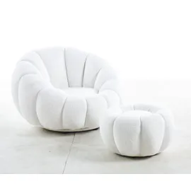 SalesFever Sessel Bonn Teddyfell 97 x 65 x 95 cm Weiß mit Hocker drehbar