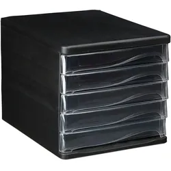 Relaxdays Schubladenbox zur Dokumentenablage, 5 Schubfächer, für Bürobedarf, DIN A4, Brief, HBT 24,5x26,5x34 cm, schwarz