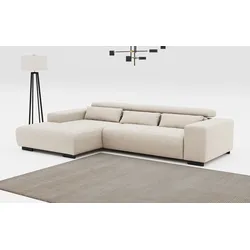 Ecksofa COTTA "Side L-Form, mit Kopfteilverstellung & 3 Nierenkissen", beige, B:304cm H:71cm T:186cm, 100% POLYESTER (PES), Sofas, optional motorische Sitztiefenverstellung