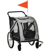 PawHut 2-in-1 Hundewagen und Anhänger mit Luftpumpe und roter Fahne grau 140L x 72,5B x 108H cm