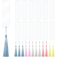 qingmeng Acryl Lesezeichen Rohlinge, 12 Set Blanko Bookmark, Lesezeichen Personalisiert, 12 Transparent Rechteckig Lesezeichen 12 Bunten Quaste (Zufällige Farbe) für DIY Geschenkanhänger