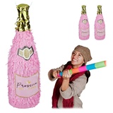 relaxdays Papierdekoration 3 x Pinata Sektflasche rosa