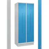 C+P Z-Spind Classic PLUS, Sockel, 4 Abteile, HxBxT 195x80x50cm, Zylinderschloss, Hellgrau/Lichtblau von PROREGAL