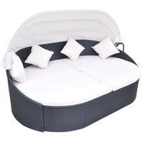 Keketa Sonneninsel mit Sonnendach Sonnenbett mit Dach Gartenliege Liege Gartenmöbel Lounge Sitzgruppe Sonnenliege für Pools Garten Terrasse Poly Rattan Schwarz