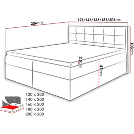 Mirjan24 Boxspringbett Nele, Ehebett mit zwei Bettkästen, Doppelbett mit Topper (Farbe: Muna 10, Größe: 160x200 cm) - Dunkelgrau
