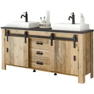 furn.design Doppelwaschtisch in Used Wood hell und anthrazit Waschtisch Set inkl. 2 x Waschbecken 164 cm
