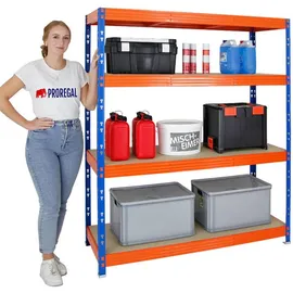 Proregal Schwerlastregal Metall 180x160x60cm blau/orange 4 Spanplatten-Ebenen Fachlast 500kg