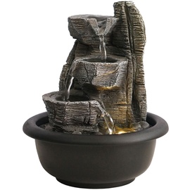 GLOBO Zimmerbrunnen Tischbrunnen mit Wasserfall LED Springbrunnen Deko Beleuchtung, Kunststoff schwarz grau, 3000K warmweiß, d 16 cm