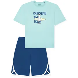 SCHIESSER Jungen Schlafanzug Set, kurz, Kinder, Baumwolle Motiv Blau/Türkis 140