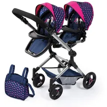 Bayer Design Zwillingspuppenwagen Einhornmotiv/Herzenmuster Blau