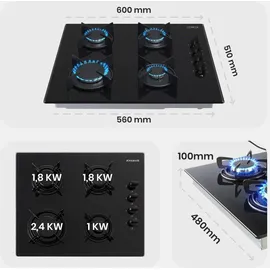 Arebos Glaskeramik Gaskochfeld 4 Flammen