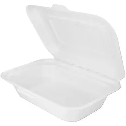 WISEFOOD 50 Stk. - Burger Box Verpackung Bio Zuckerrohr Bagasse Menübox Lunchbox - 21 x 20 x 8 cm - 600ml  (weiß)