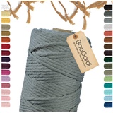 BooGardi Makramee Garn · Grau 5mm x 100m · 3mm oder 5mm · viele Farben · Baumwollkordel · Baumwollgarn · DIY Bastelkordel · Kordelband