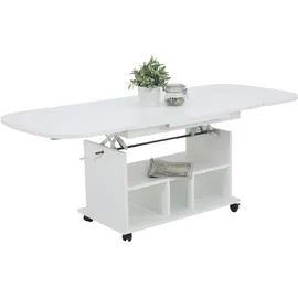 Hela Couchtisch Hela weiß höhenverstellbar und ausziehbar 107-157 cm, auf Rollen